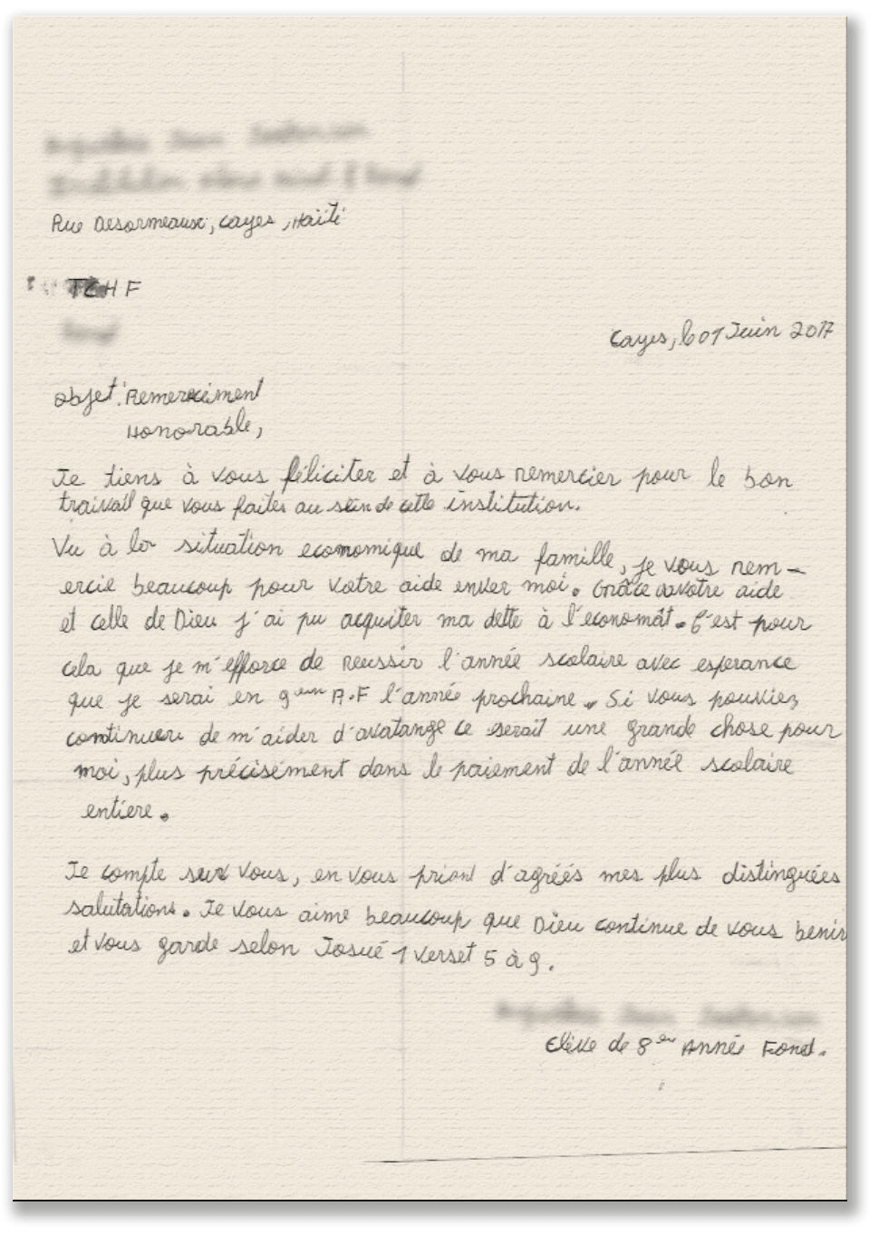 Letters from Students - The Children Heritage Foundation (tCHF)